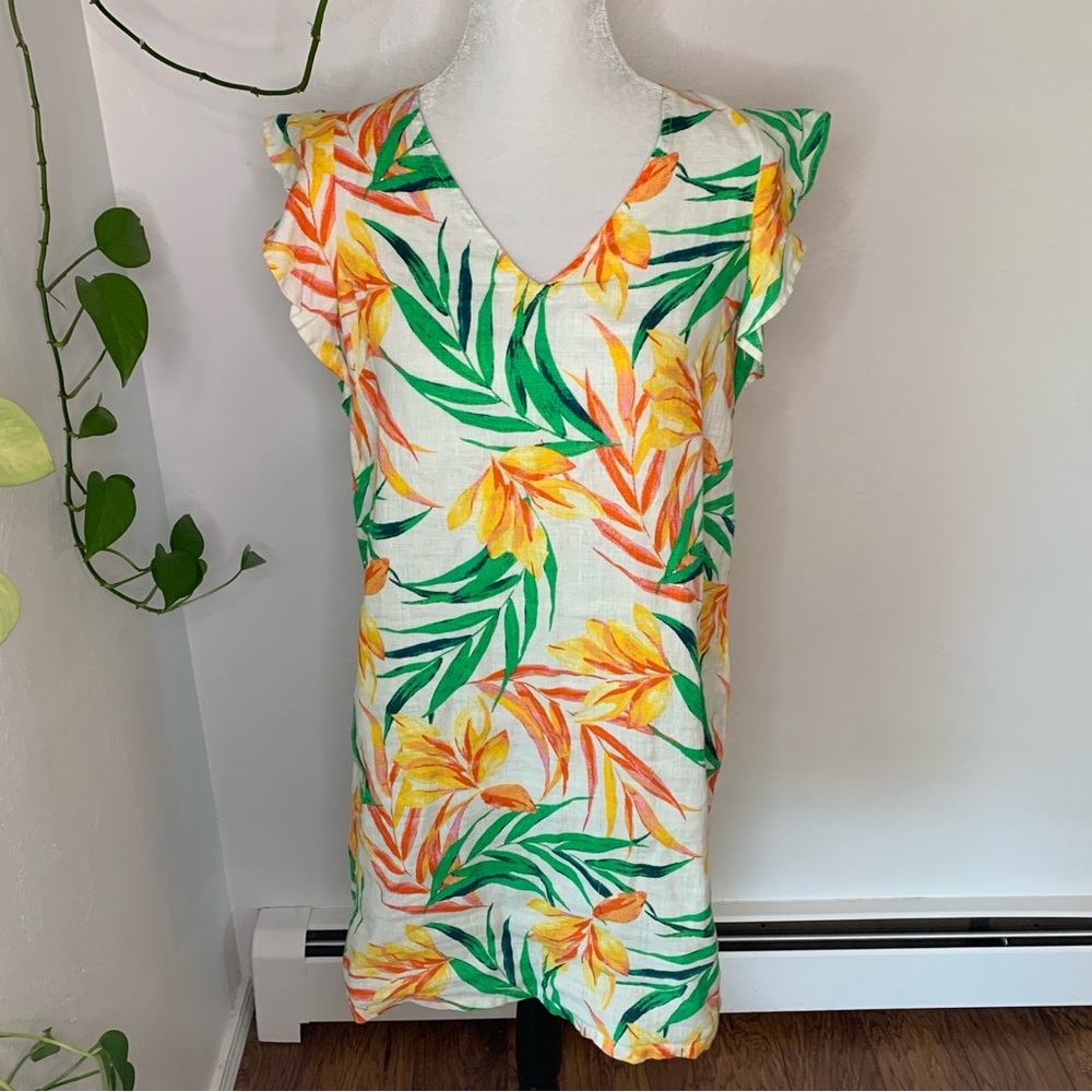 NWT Nicole Miller Tropical Floral 100% Linen Dress Size S